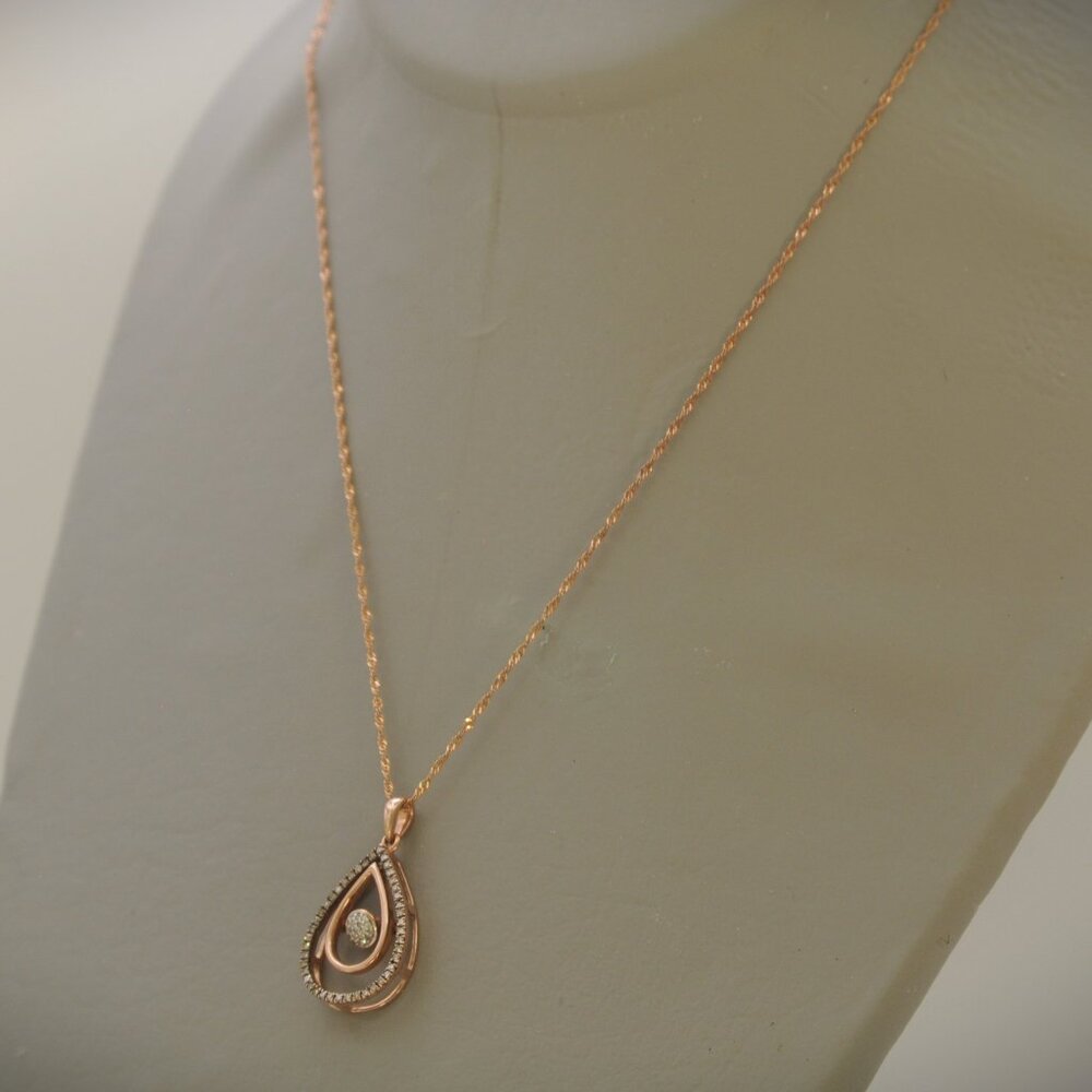 10K - 14K Rose Gold Diamond TearDrop Pear Shape Love Pendant Necklace